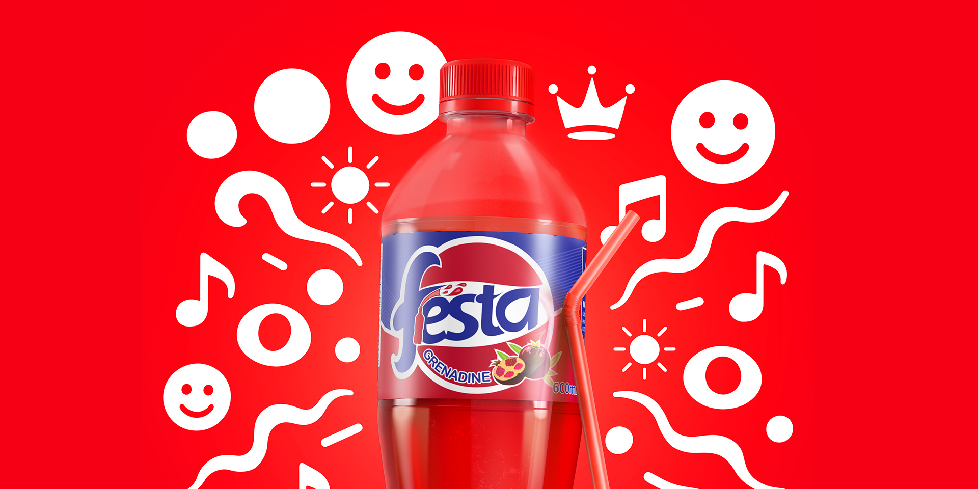 Refreshing grenadine soft drink bottle