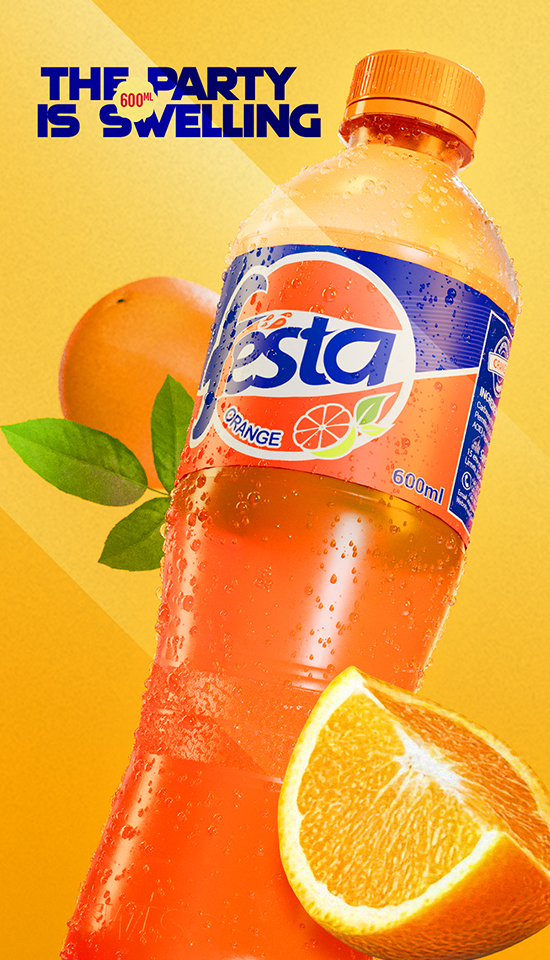 Chilled orange carbonated soft drink bottle